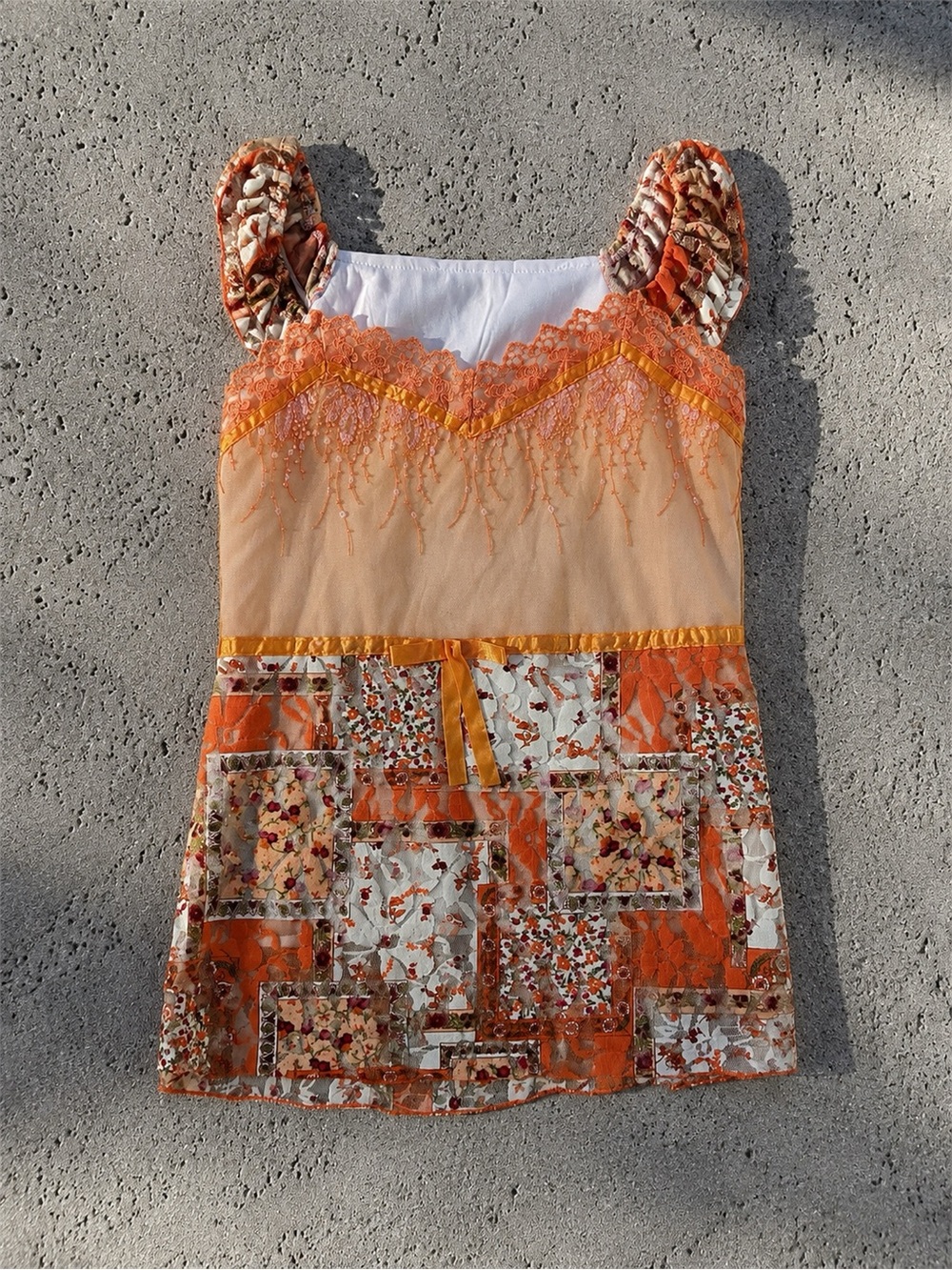Y2K Vintage Orange Lace Patchwork Cami Top